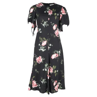Erdem Cavendish Floral-print Seersucker Midi Dress In Black Viscose