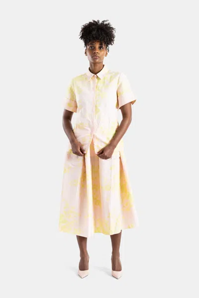 Erdem Chartreuse Floral Pleated Midi Skirt In Yellow