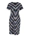 Erdem Checked Midi Dress In Navy Blue Wool In Blue
