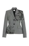 Erdem Checked Wool-blend Blazer In Grey