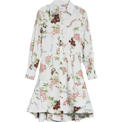 Erdem Chintz Floral Long Sleeve Organic Cotton Poplin Shirtdress In Gray