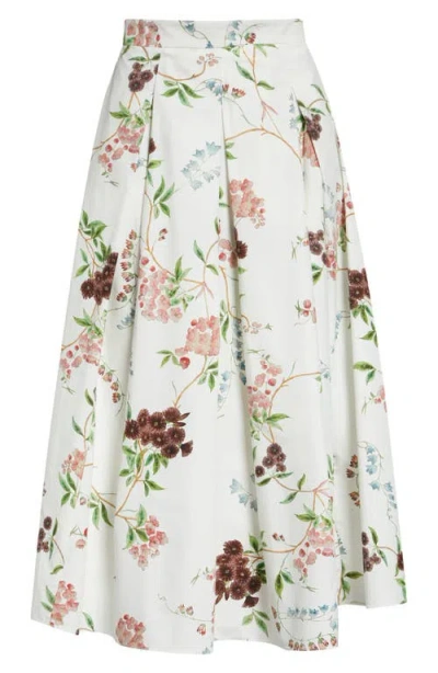 Erdem Chintz Floral Pleated Organic Cotton Poplin A-line Midi Skirt In Burgundy