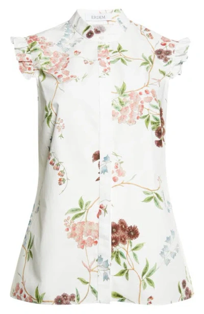 Erdem Chintz Floral Sleeveless Organic Cotton Poplin Shirt In Multi
