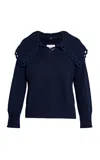 Erdem Collared V-neck Cotton-blend Sweater In Blue
