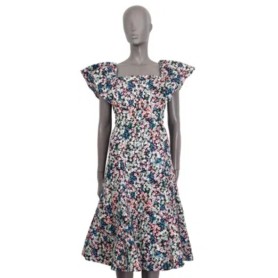 Pre-owned Erdem Cotton 2020 Maudie Meadow Park Floral Midi Dress 12 M In Gray