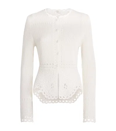 Erdem Cotton Crochet Peplum Cardigan In White