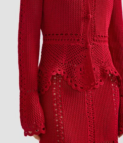 Erdem Cotton Crochet Peplum Cardigan In White