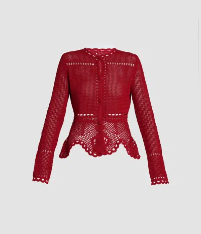 Erdem Cotton Crochet Peplum Cardigan In White