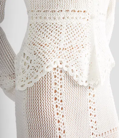 Erdem Cotton Crochet Peplum Cardigan In White