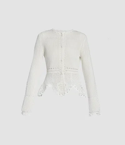 Erdem Cotton Crochet Peplum Cardigan In White