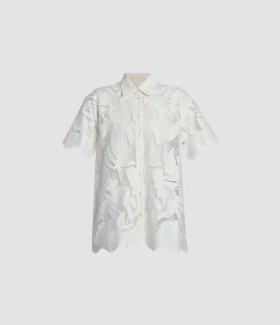 Erdem Cotton Cutwork Short Sleeve Shirt In White