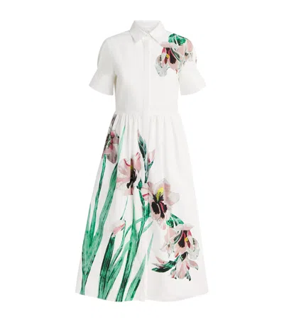 Erdem Cotton Floral Midi Shirt Dress In White