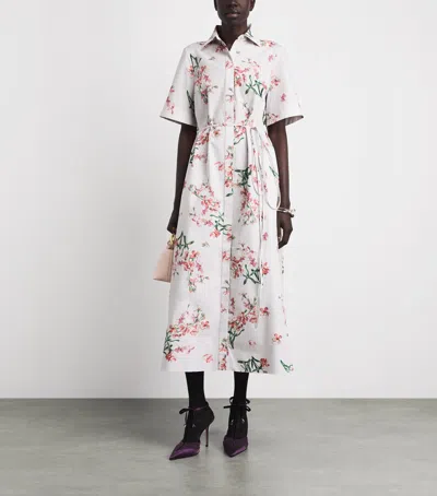 Erdem Womens Painted Orchidpetal Pink Floral Short-sleeve Cotton Midi Dress In Multi