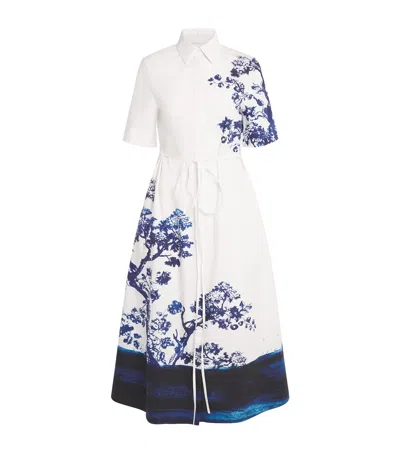 Erdem Cotton Floral Midi Shirt Dress In White