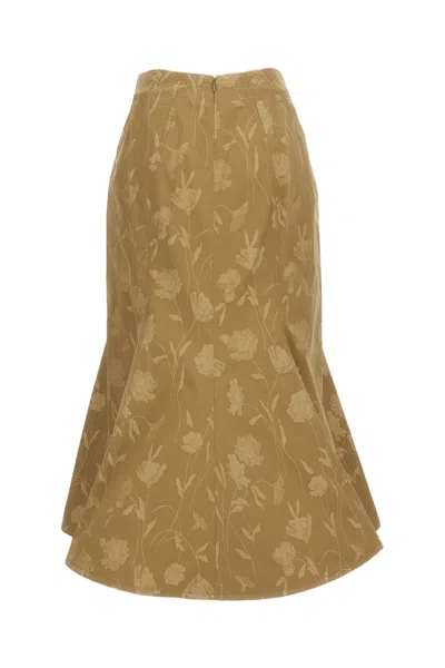 Erdem Cotton Jacquard Midi Skirt With Fluted Fishtail Silhouette In Brown