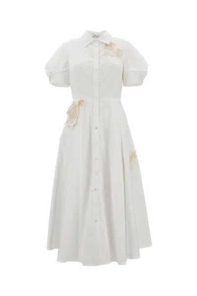 Erdem Cotton Midi Dress With Appliqués In White