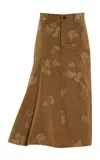 Erdem Floral-jacquard Cotton Midi Skirt In Khaki