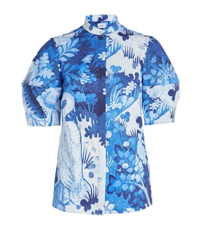 Erdem Cotton Poplin Floral Shirt In Blue
