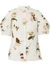 Erdem Floral Print Cotton Top With Collared Neck In White