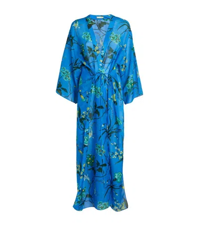 Erdem Cotton-silk Floral Kaftan In Blue