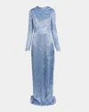 Erdem Cowl-neck Long-sleeve Sequined Gown In Blue