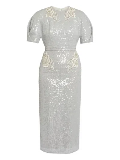 Erdem Embellished Sequined Chiffon Midi Dress In Metallic