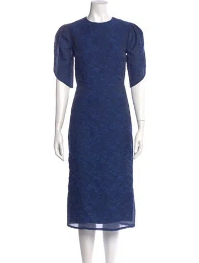 Pre-owned Erdem Crew Neck Midi Length Dress In Blue