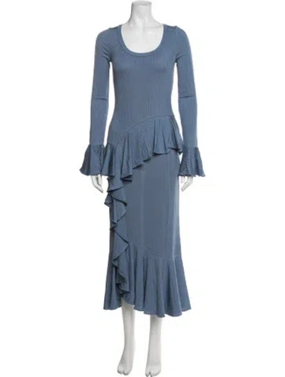 Pre-owned Erdem Crew Neck Midi Length Dress In Blue
