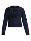 Erdem Embroidered Knit Crewneck Sweater In Blue