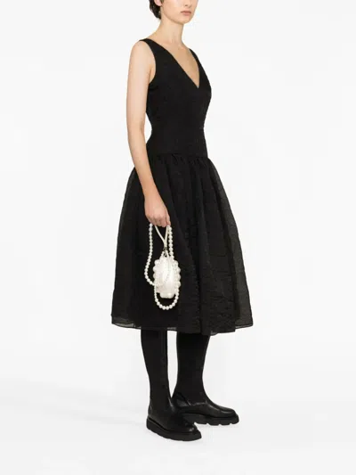 Erdem Crinkled-effect Silk Flared Dress In Black