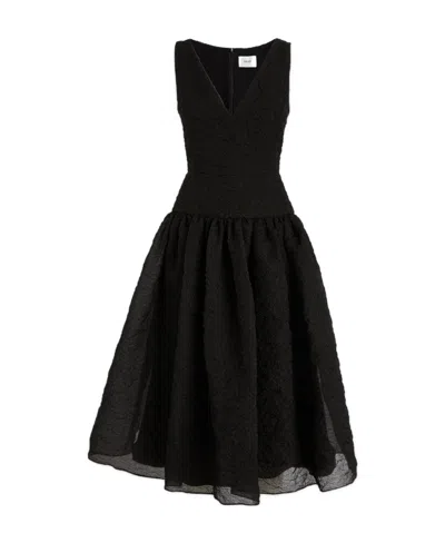 Erdem Crinkled-effect Silk Flared Dress In Black