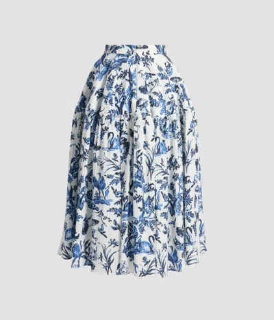 Erdem Crinkled Jacquard Midi Full Skirt In Blue