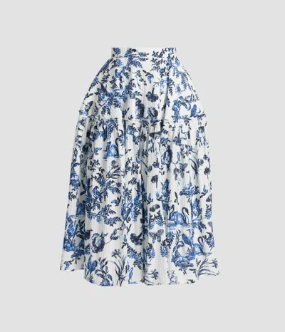 Erdem Crinkled Jacquard Midi Full Skirt In Blue