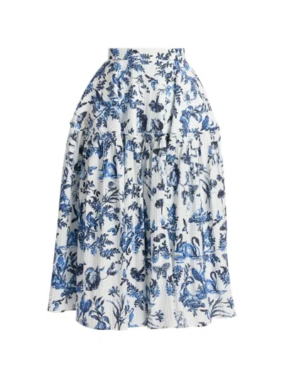 Erdem Crinkled Jacquard Skirt In Blue