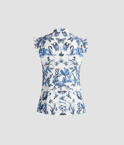 Erdem Crinkled Jacquard Sleeveless Shirt In Multi