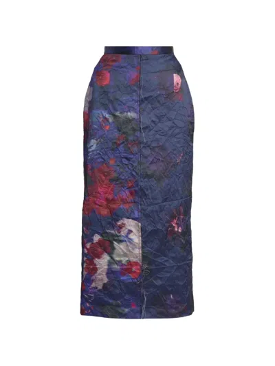 Erdem Textured Satin Pencil Skirt In Multi