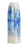 Erdem Crinkled Satin Maxi Skirt In Blue