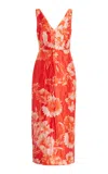 Erdem Crinkled Satin Midi Dress In Coral