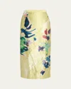 Erdem Crinkled Satin Midi Pencil Skirt In Yellow