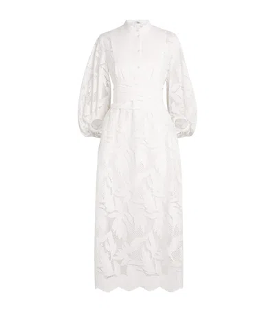 Erdem Crochet Cutwork Midi Shirt Dress In White