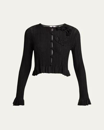 Erdem Crochet Flower Patch Plisse Cardigan In Black
