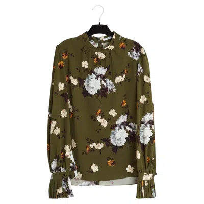 Pre-owned Erdem Croisiere 2022 Top Fr42 Resort Olive Green Crepe Shabby Blouse Uk14 Us10