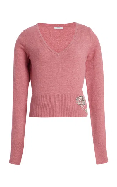 Erdem Cropped Cable-knit Sweater In Pink