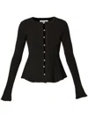 Erdem Ruffled Ribbed Cardigan In Black
