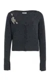 Erdem Cropped Embroidered Knit Cardigan In Grey