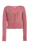 Erdem Cropped Embroidered Knit Cardigan In Pink