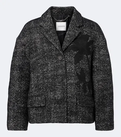 Erdem Cropped Embroidered Wool-blend Jacket In Black