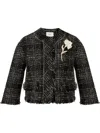 Erdem Womens Cropped Tweed Relaxed-fit Cotton-blend Jacket Black In Black
