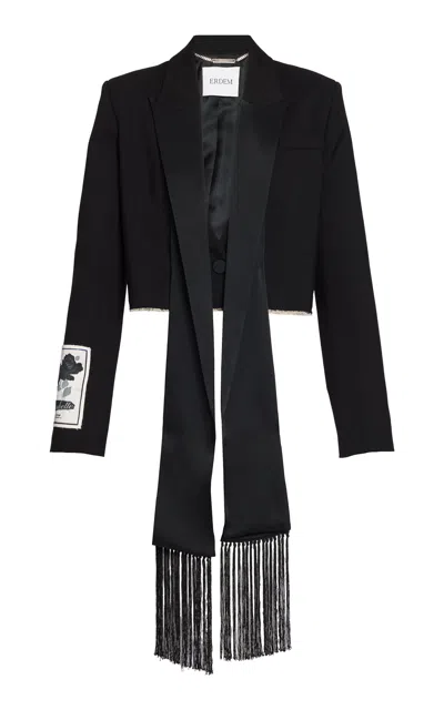 Erdem Cropped Tail Grain De Poudre Jacket In Black