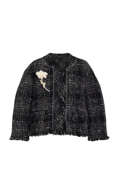 Erdem Cropped Tweed Jacket In Black